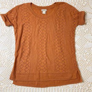 Lucky Brand Women's Small Boho Knit Lightweight Short Sleeve Copper Brown Shirt